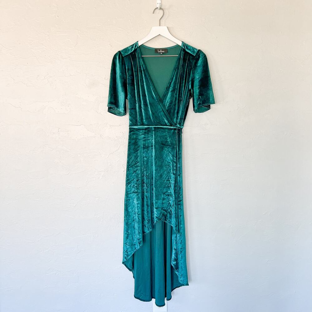 Lulus Amour Teal Green Velvet High-Low Wrap Dress Women’s Medium